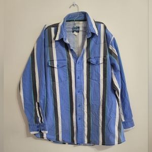 WRANGLER VINTAGE 80S/90S BUTTON UP SHIRT BLUE TEAL WHITE STRIPED XL RODEO COWBOY